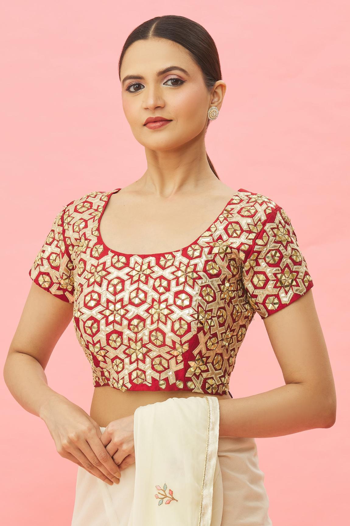 Embroidered Maroon Blouse in Metallic Fabric