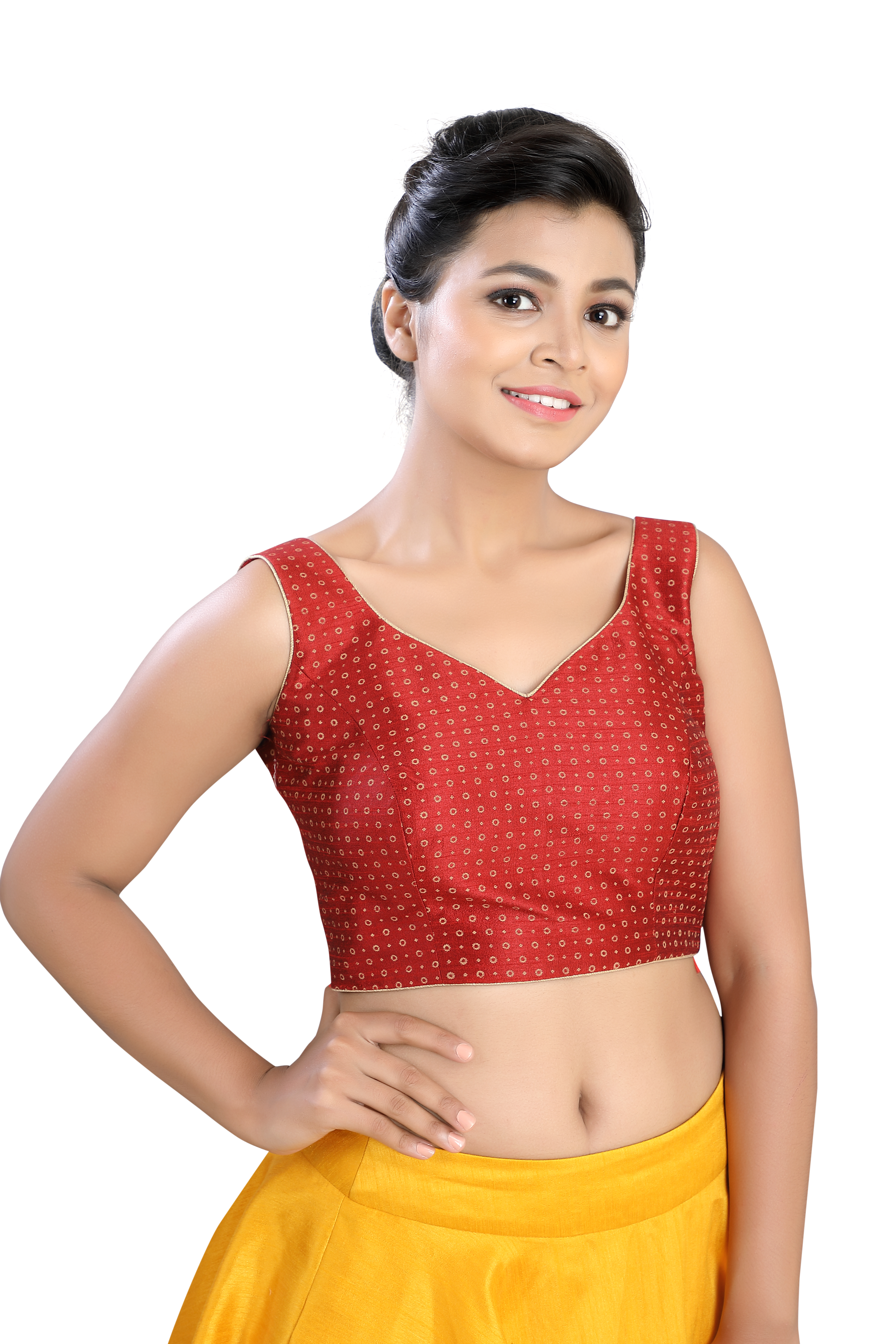 Silk Red Printed Traditional Blouse For Women's.