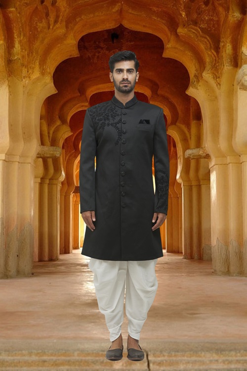 Men's Grey Embroidered Sherwani