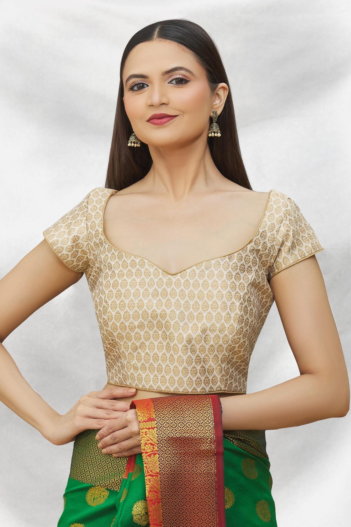Cream Art Silk Blouse With Pattern For Women's