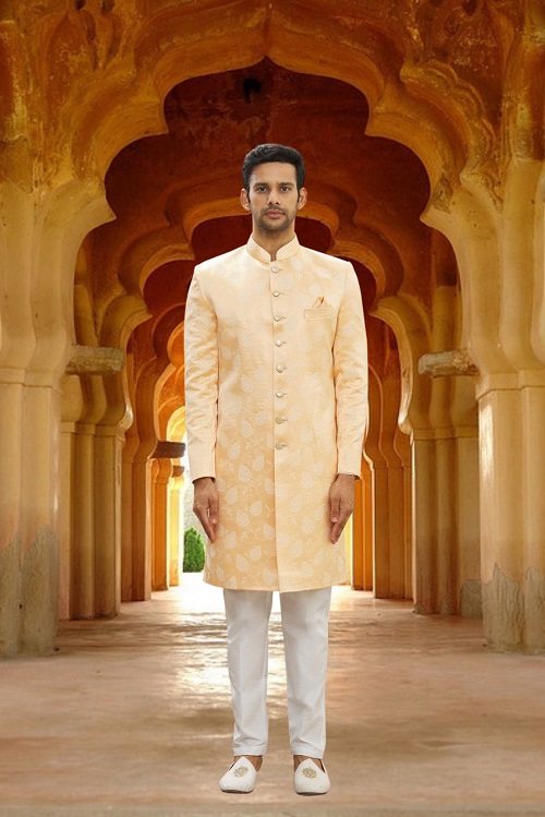 Men's Yellow Woven Sherwani